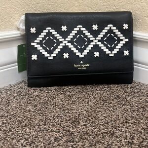 NWT Kate Spade Flynn Street Valencia Large Crossbody Black White Braided